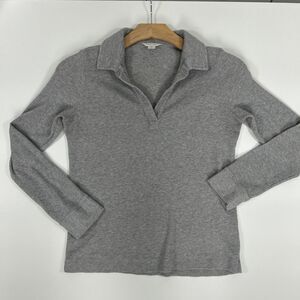 Caslon Women’s Medium Long Sleeve Thermal Polo Charcoal Gray Vneck